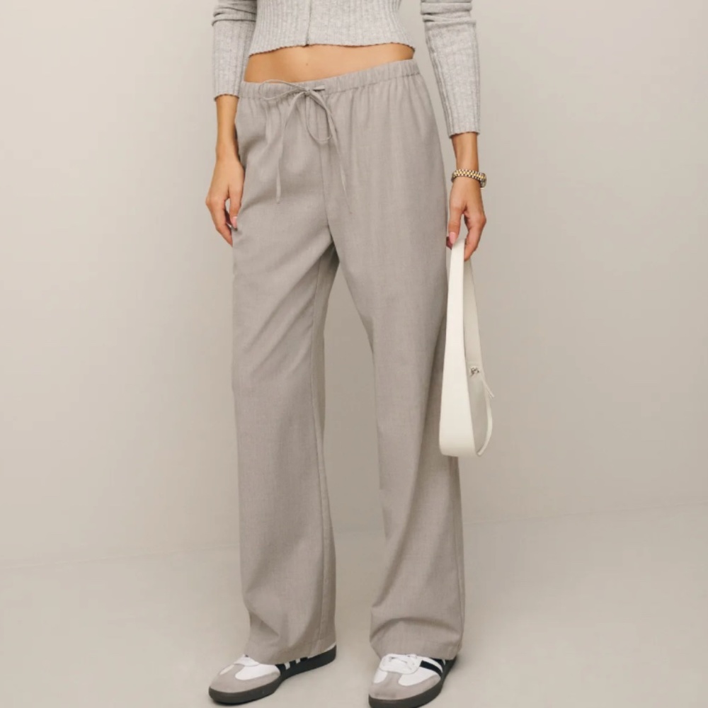 Reformation Light Gray Straight-Leg Drawstring Pants